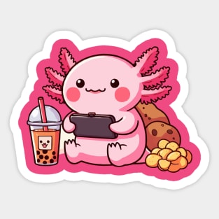 adorable axolotl boba and snack Sticker